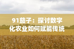 91茄子：探讨数字化农业如何赋能传统蔬菜产业提升品质与效率 v3.7.5下载