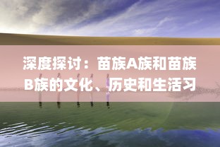 深度探讨：苗族A族和苗族B族的文化、历史和生活习惯有哪些主要区别